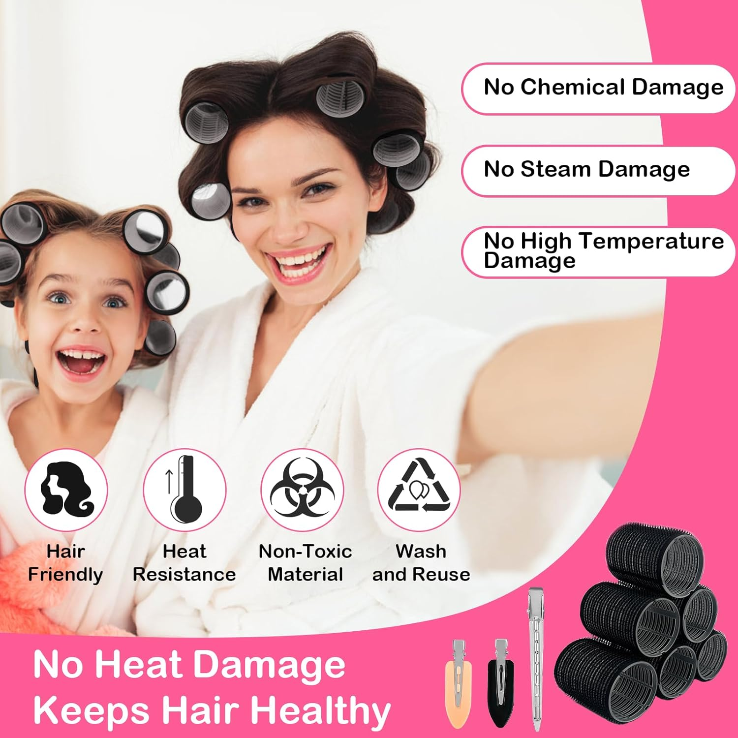 Curler Set, 48 Pieces Curls Set, 4 Sizes, 60 Mm, 48 Mm, 36 Mm, 25 Mm, Self-Adhesive Curlers with Clips, Hair Rollers for Long, Medium and Short Hair image number 5