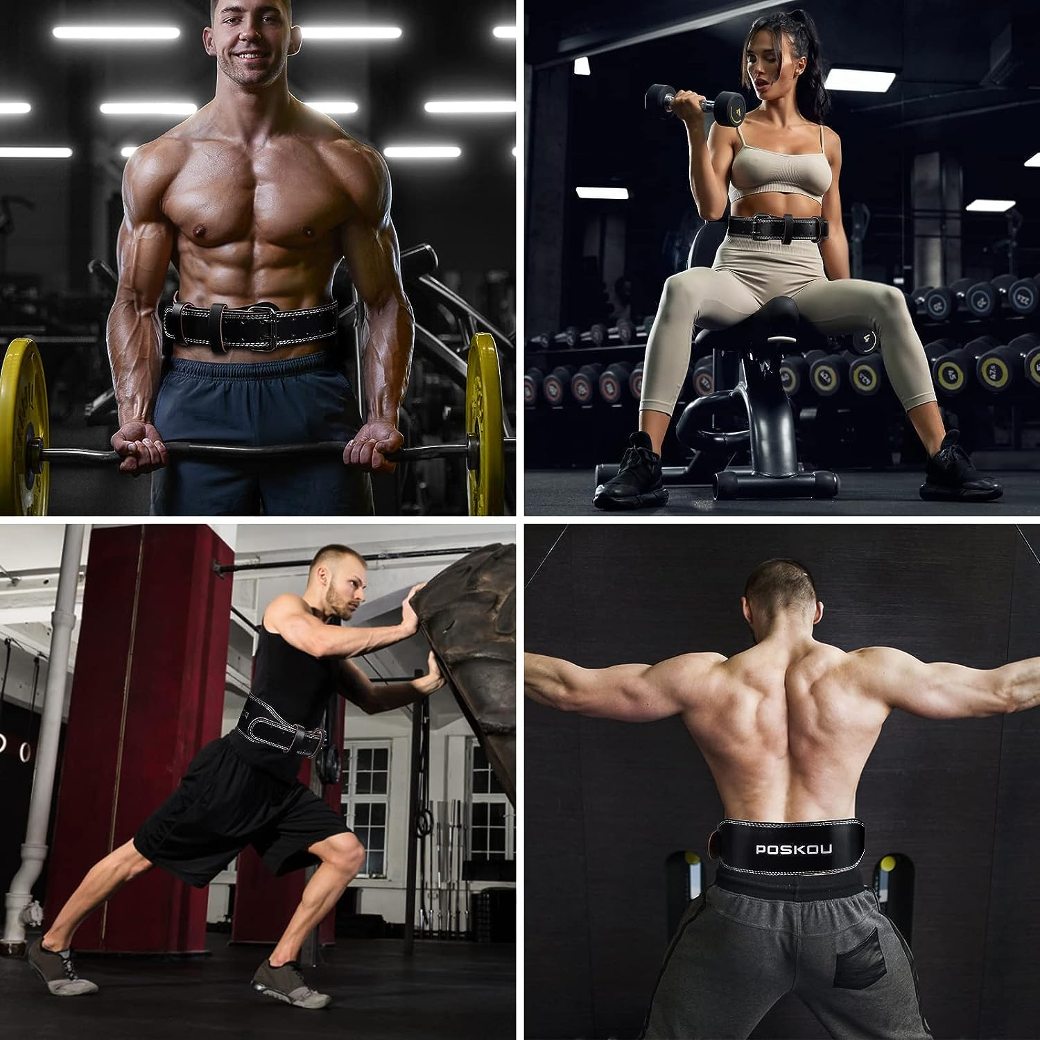 Leather Weight Lifting Belt 4'' Padded Lumbar Back Support Powerlifting Weightlifting Deadlift Squats Fitness Belt Workout Training Exercise Equipment for Home Gym image number 1