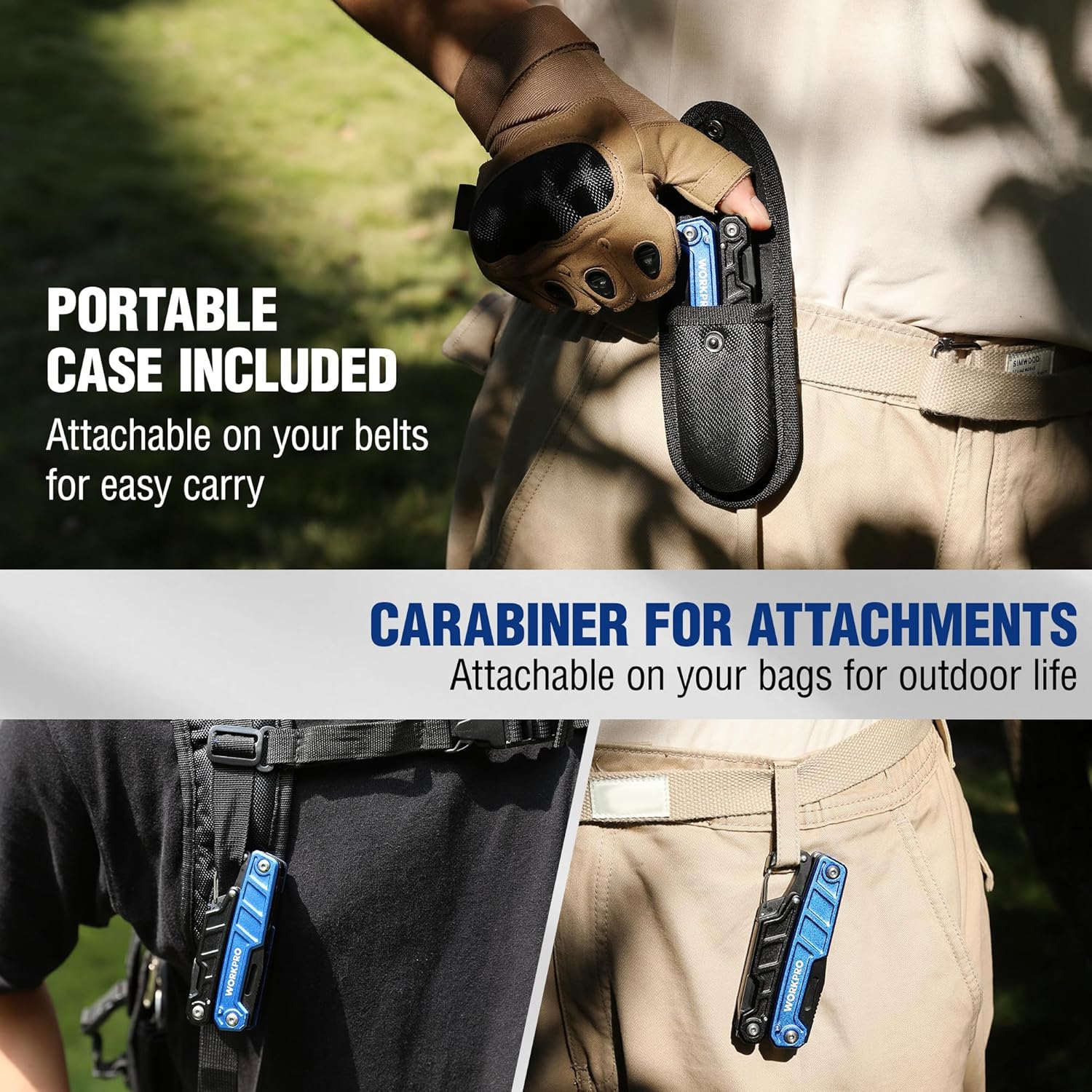 WORKPRO Multifunction Pliers, 11 in 1, Stainless Steel Folding Multifunction Tool with Screwdriver and Pliers for Camping and Hiking (Blue) image number 1