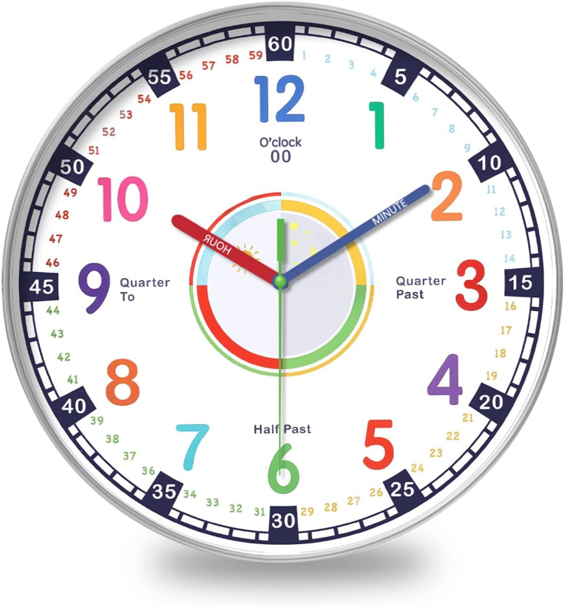 12 Inch Silent Wall Clocks, Kids Wall Clock for Bedroom, Non-Ticking Silent Clock, Quartz Classic Decor Clock, Large round Clock for Boys and Girls Classroom Home Decor (Silver) image number 4