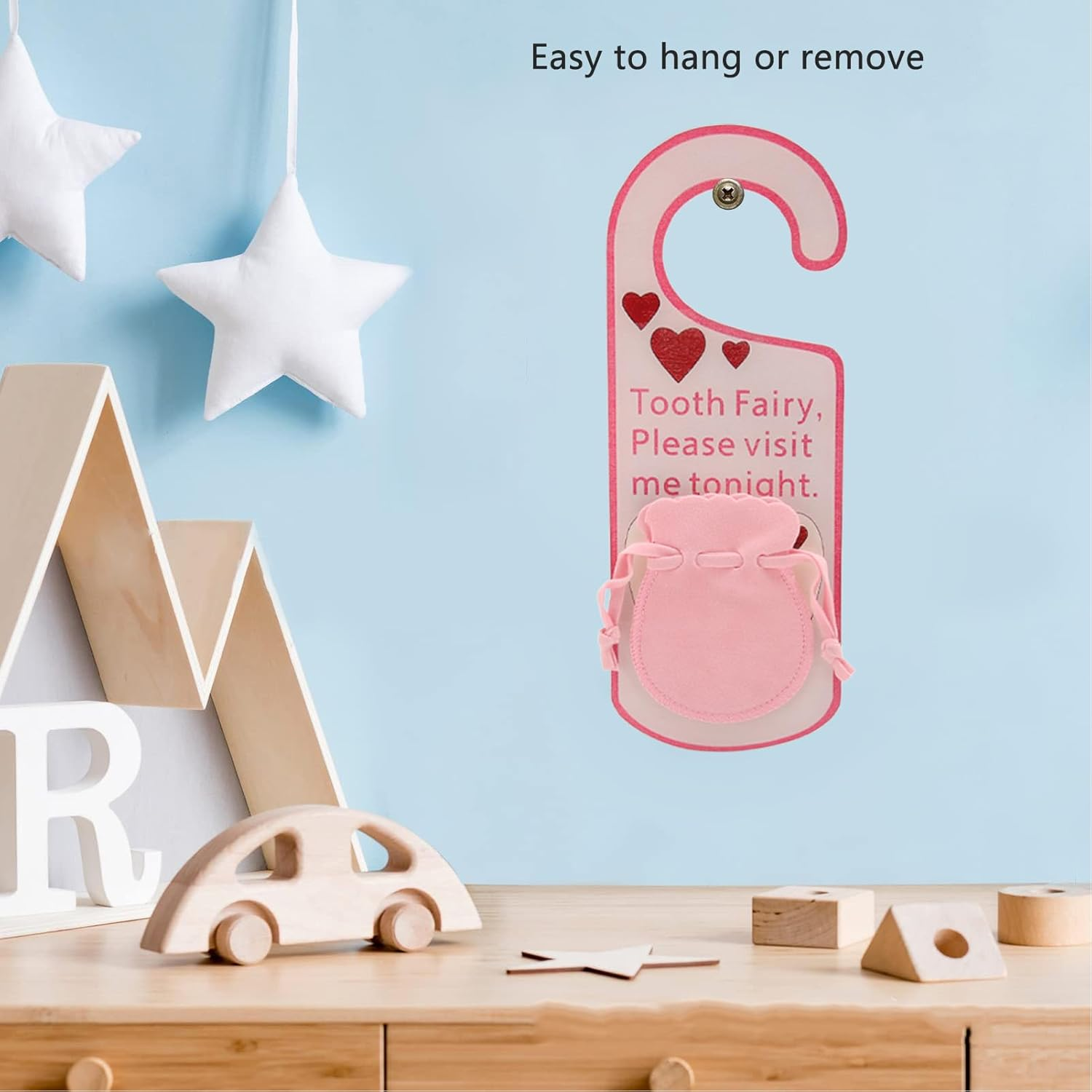 Tooth Fairy Door Hanger Bag, Tooth Fairy under Pillow Pouch for Lost Teeth Kids Boys Girl Milk Teeth Encourage Gift, Acrylic Tooth Fairy Door Hanger Bag Money Holder image number 1