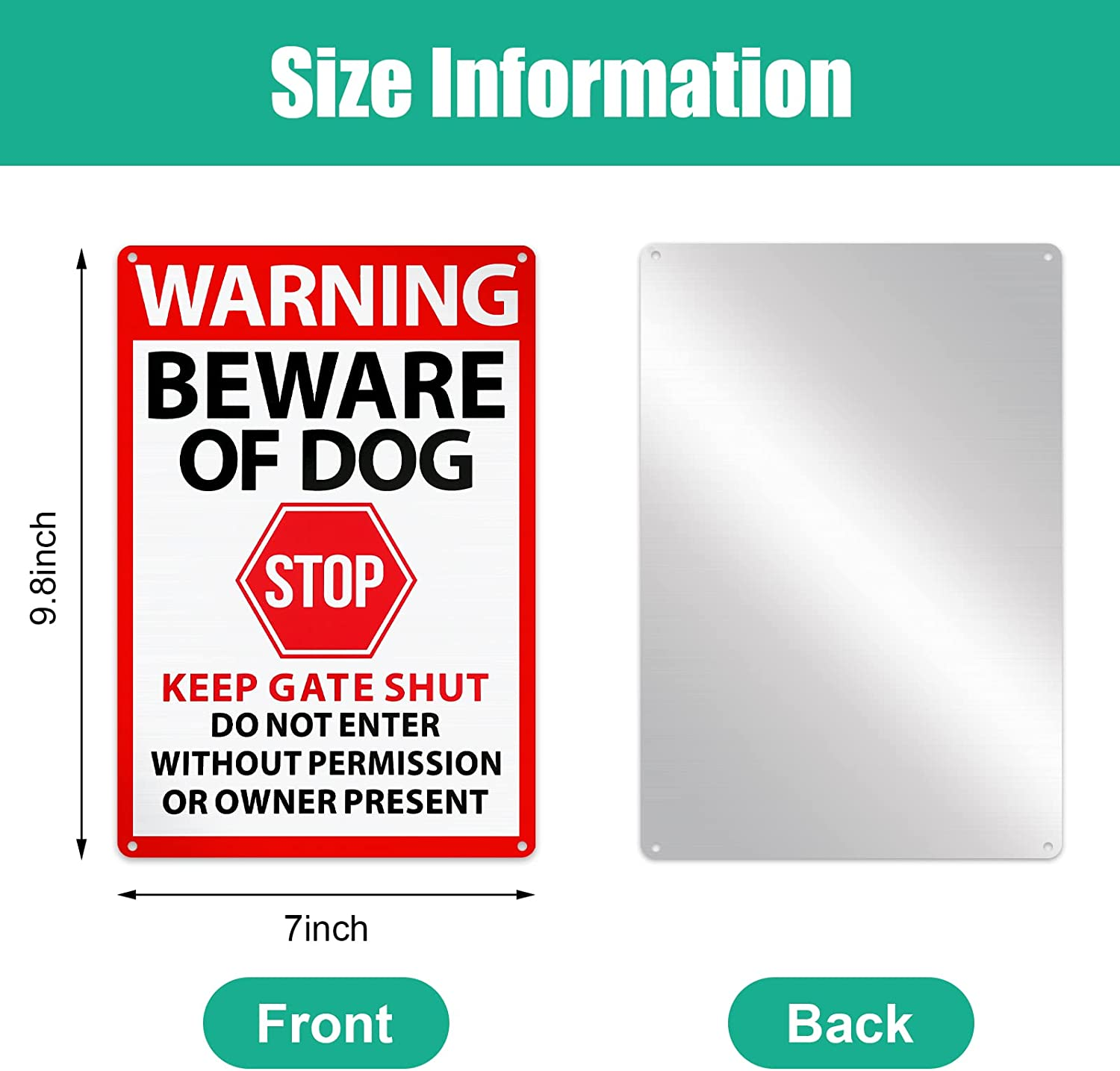 Blulu 4 Pcs Warning Beware of Dog Sign 10 X 7 Inch Do Not Enter Metal Signs No Trespassing Dog Sign Stop Keep Gate Closed for Fence Door Gate Outdoor Home Kitchen Farm Garden Garage Wall Decor image number 3