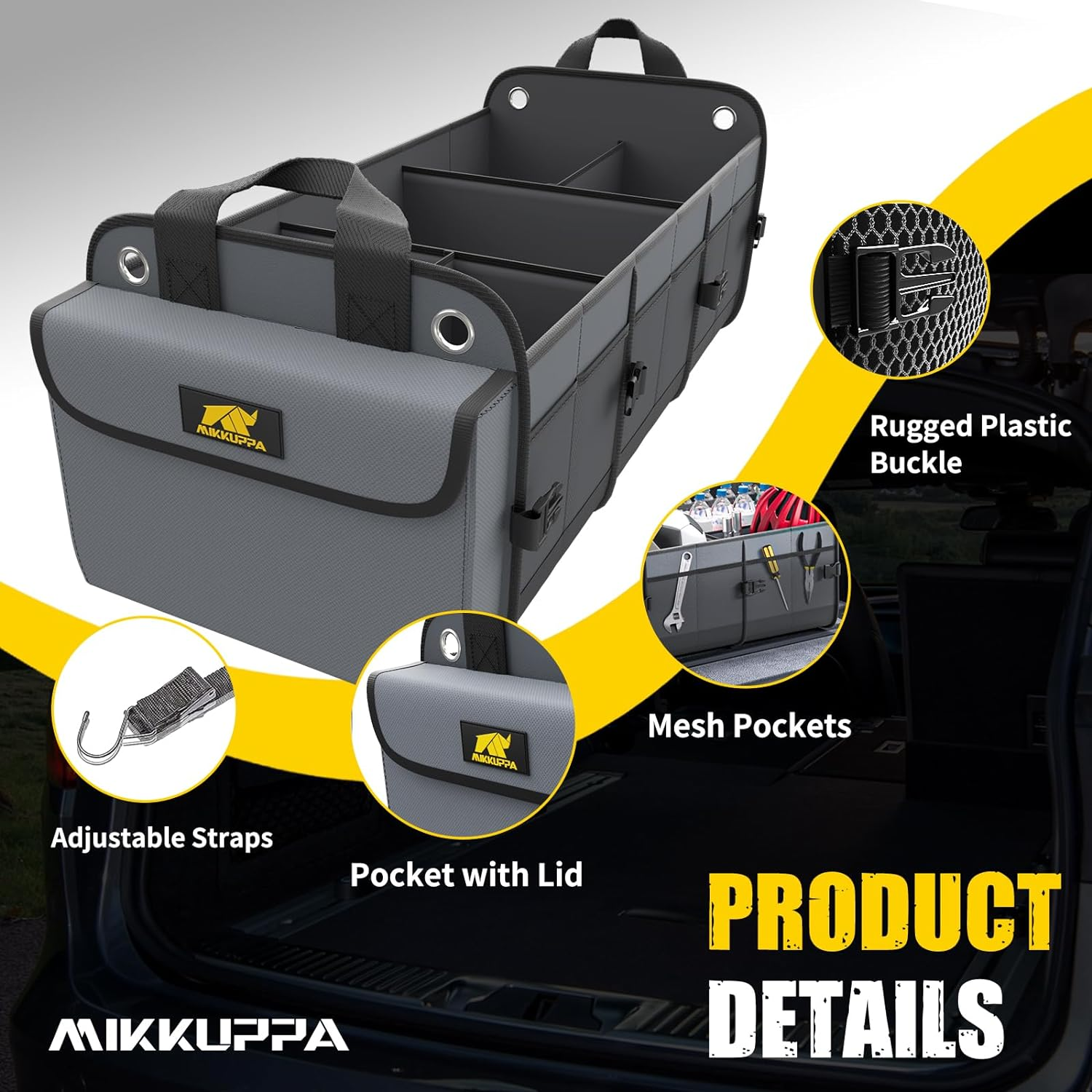 MIKKUPPA Car Trunk Organizer - 70L Collapsible Trunk Organizer for Groceries, Car Storage Organizers for SUV Auto Truck Van with Non Slip Bottom (Black) 7 image number 1