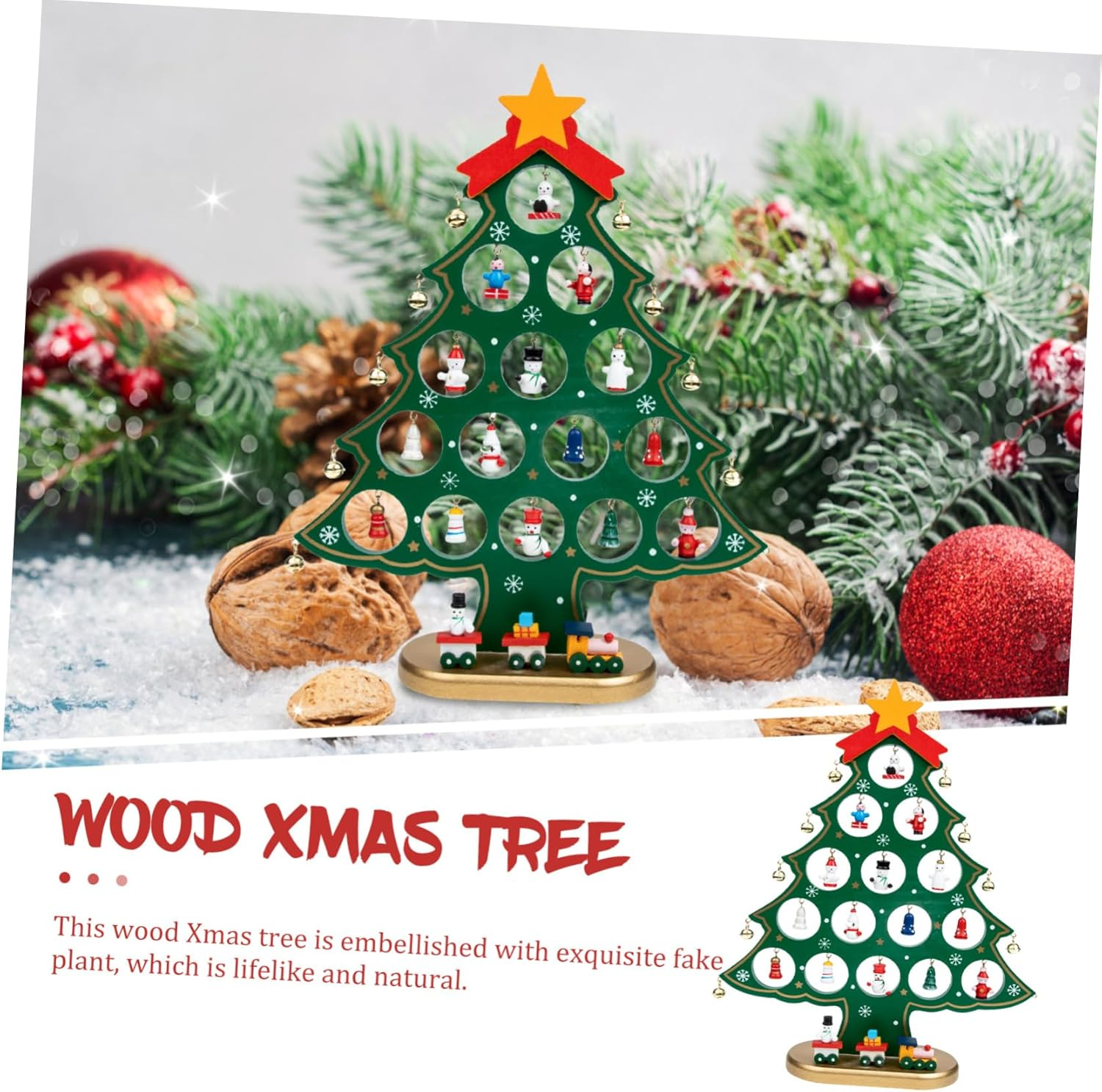 Mini Christmas Tree Foot Wooden DIY Xmas Craft Unique Festival Scene Decor Ornament Christmas Trees Lights image number 3