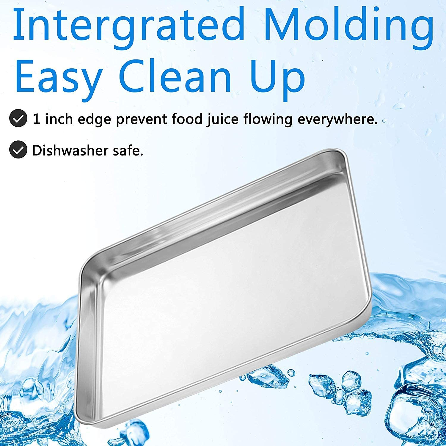 Stainless Steel Bakeware Oven Tray, 16 Inch Commercial Grade Professional Bakeware, Healthy & Non-Toxic, Mirror Finish & Rustproof, Easy Clean & Dishwasher Safe, 3 Piece Set 10/12/16 Inch image number 5