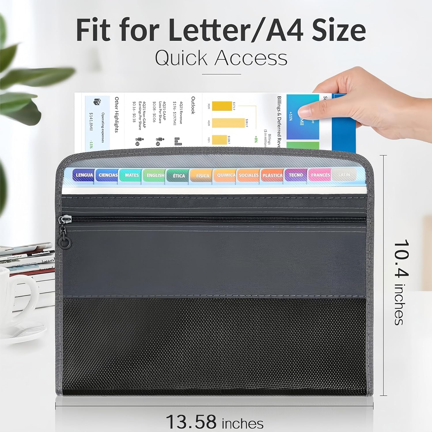 File Organiser Expanding File A4 Binder Display Folder Document Holder Office Supplies 13 Pockets Document Organizer with Zipper Document Wallet with 24Pcs Multicolor Labels image number 5