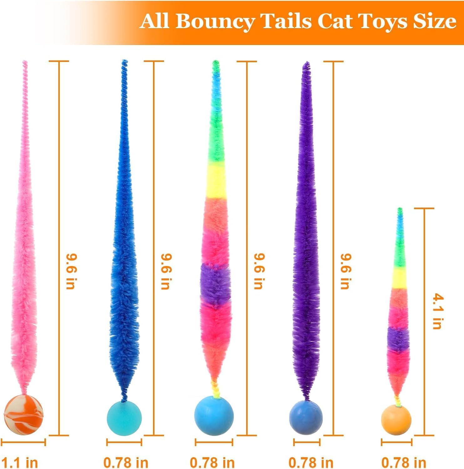 Bouncy Glow Ball with Tail for Cat 5 Packs,Large Magic Worm with Fluorescent Ball for Cats,Colorful Fuzzy Worm Bouncy Glow Balls Cat