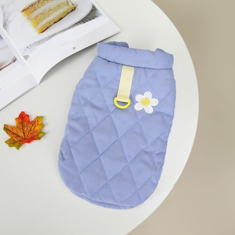 Dog Coat Cold Weather Coat Windproof Jacket Warm Dog Sweater Winter Thick Clothes Thick Vest Flower Tank Top Dog Coat for Small Dog Medium Cat (Blue, S)