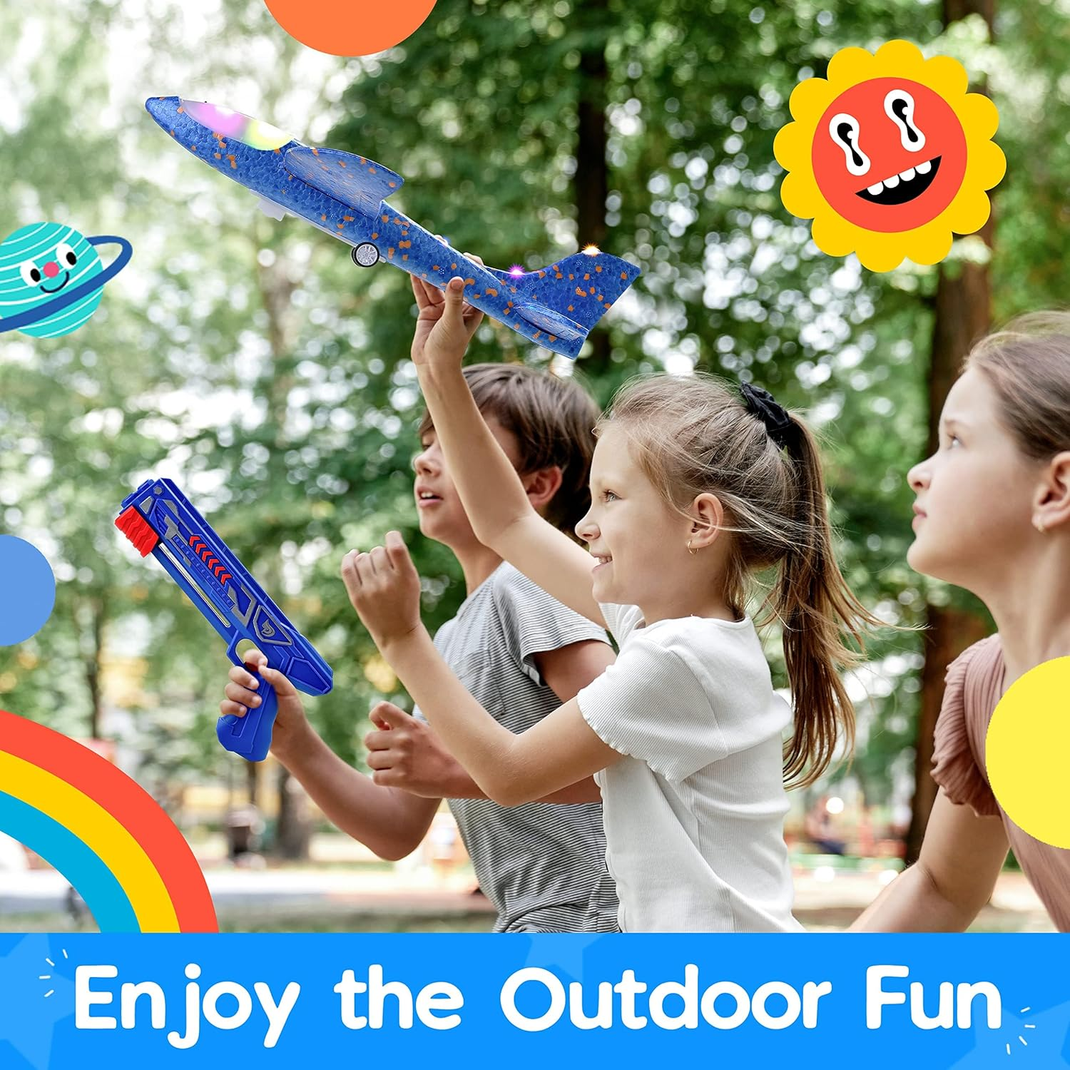 3 Pack LED Airplane Launcher Toys, 2 Flight Modes Foam Glider Catapult Plane, Outdoor Flying Toy for Kids, Birthday Gifts for Boy Gir