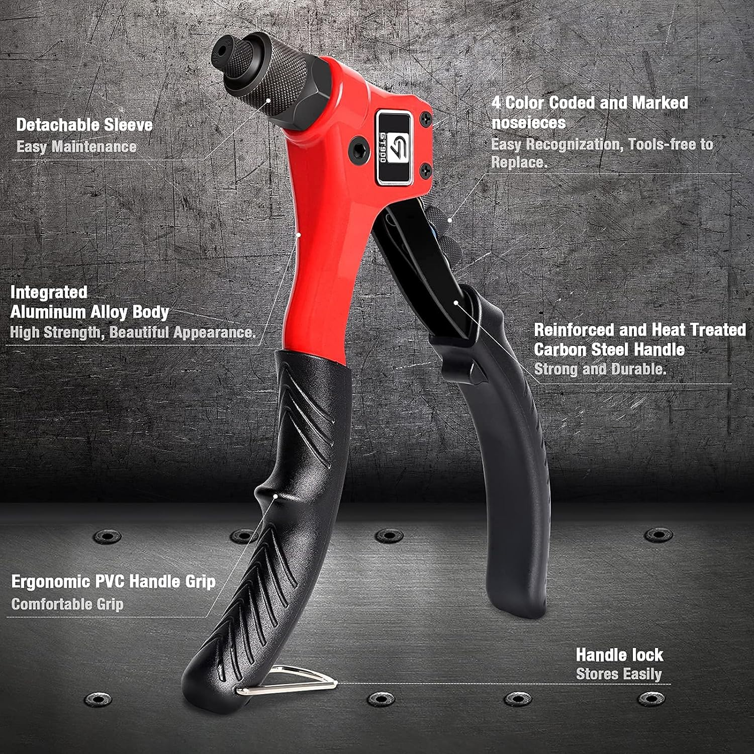 Rivet Gun, GIANTISAN Pop Rivet Tool Kit with 200 Rivets and 4 Drill Bits, Manual Hand Riveter Kit with Rugged Carrying Case image number 5