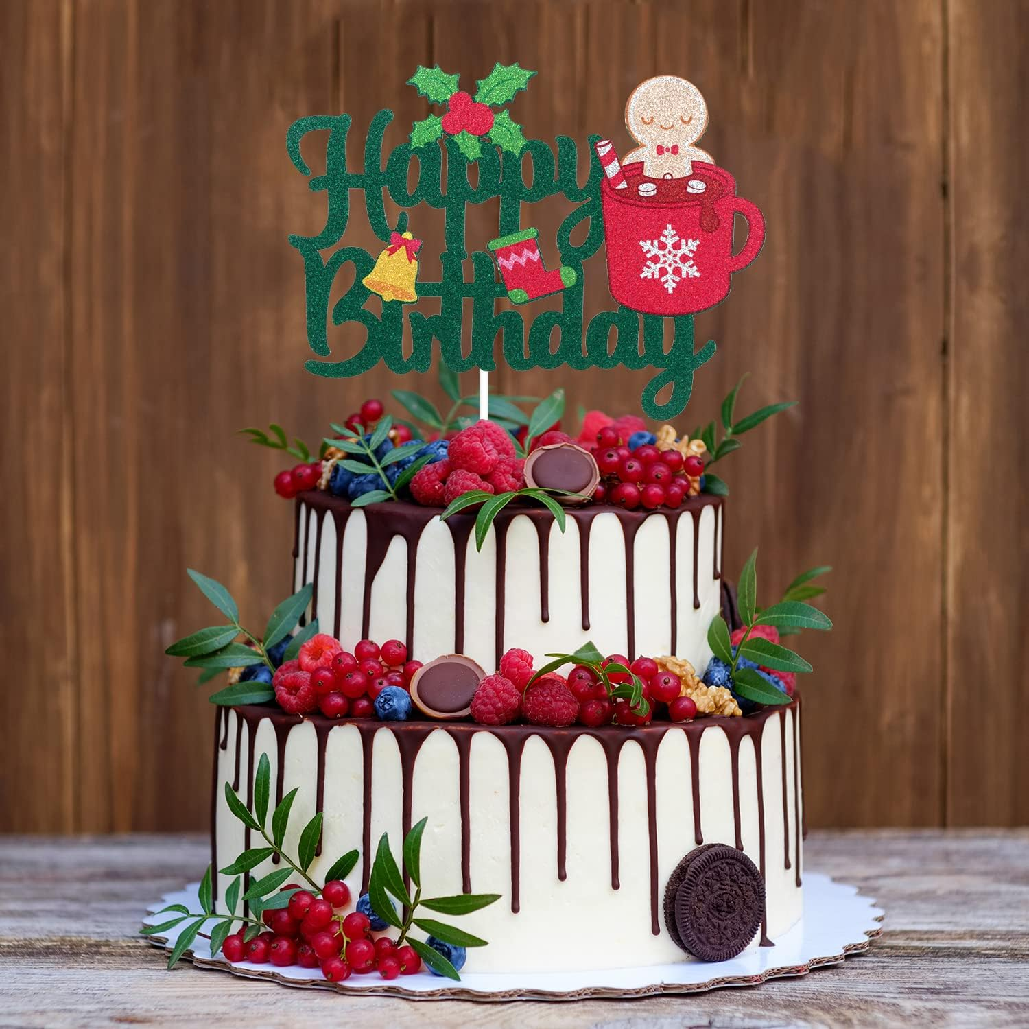 Christmas Happy Birthday Cake Topper - Winter Frozen Glitter Snowflakes Cake Supplies - Baby Shower Kids Birthday Christmas Party Decoration image number 5