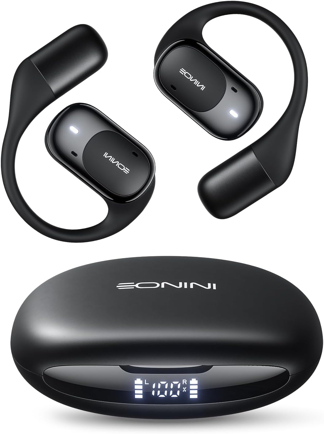 Open Ear Headphones Wireless, 40H Playtime IPX5 Waterproof Bluetooth Earbuds &ndash; Secure Fit for Glasses Wearers, Deep Bass Sport Headphones for Running/Gym, Power Display image number 1