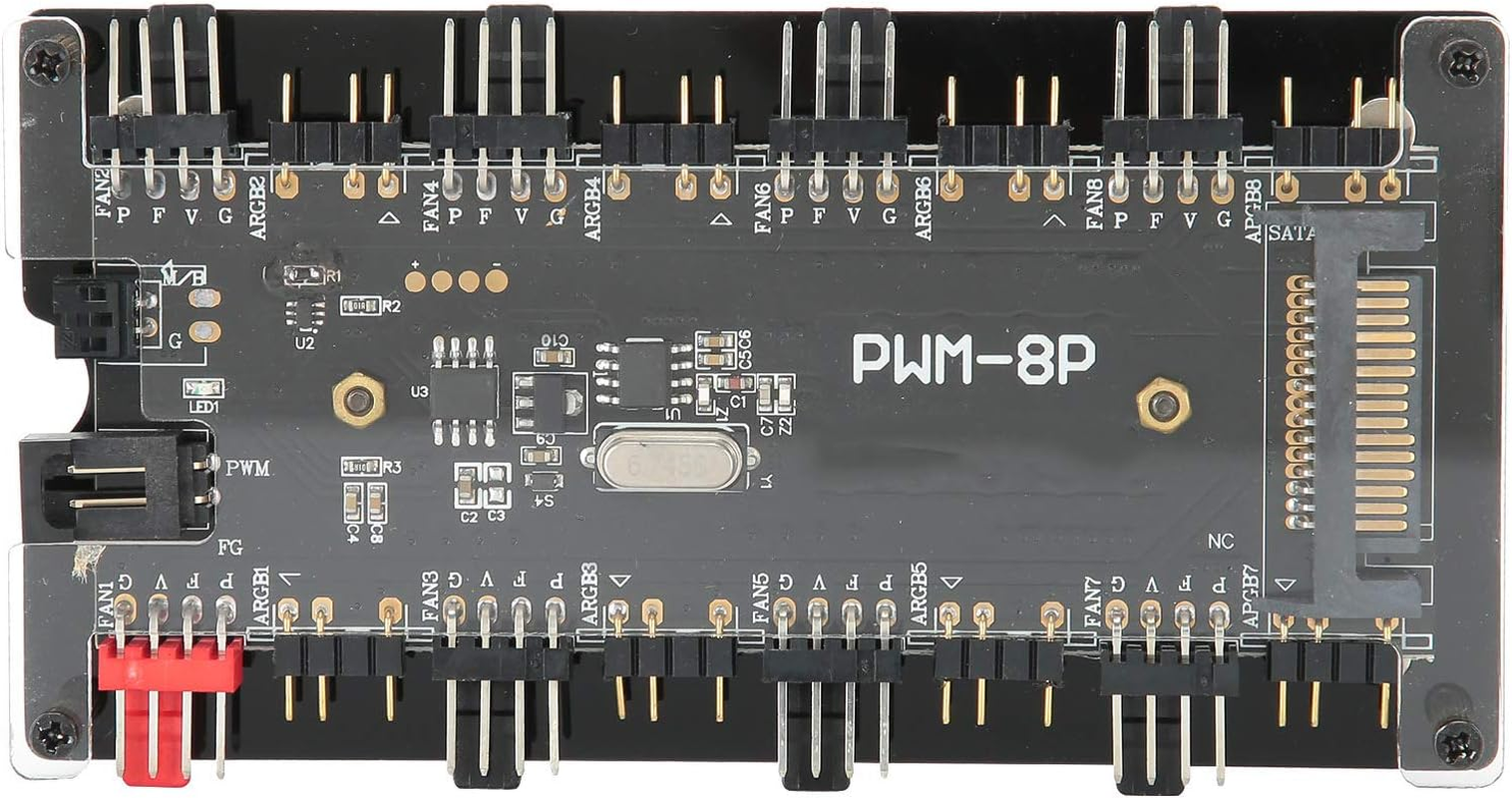 RGB Splitter Hub - 12V 4 Pin PWM+ 5V 3Pin ARGB 2 in 1 Fan Hub with Remote Controller for Realize Synchronous Temperature Control of CPU Radiator and Chassis Fan, Case Fan Hub image number 1