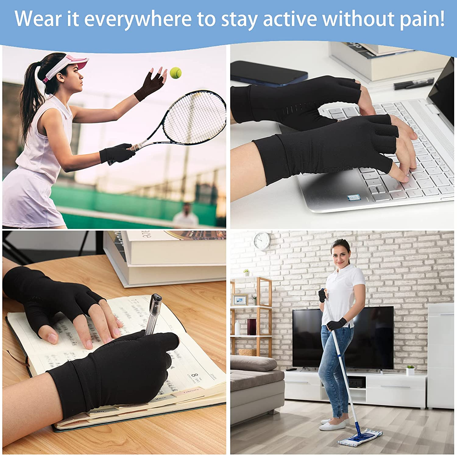 Compression Gloves, Feimvbe Copper Arthritis Gloves Can Relieve Joint Pain, Carpel Tunnel, Rheumatoid Arthritis, Swelling and Fatigue Symptoms, Hand Brace Support for Women and Men image number 3