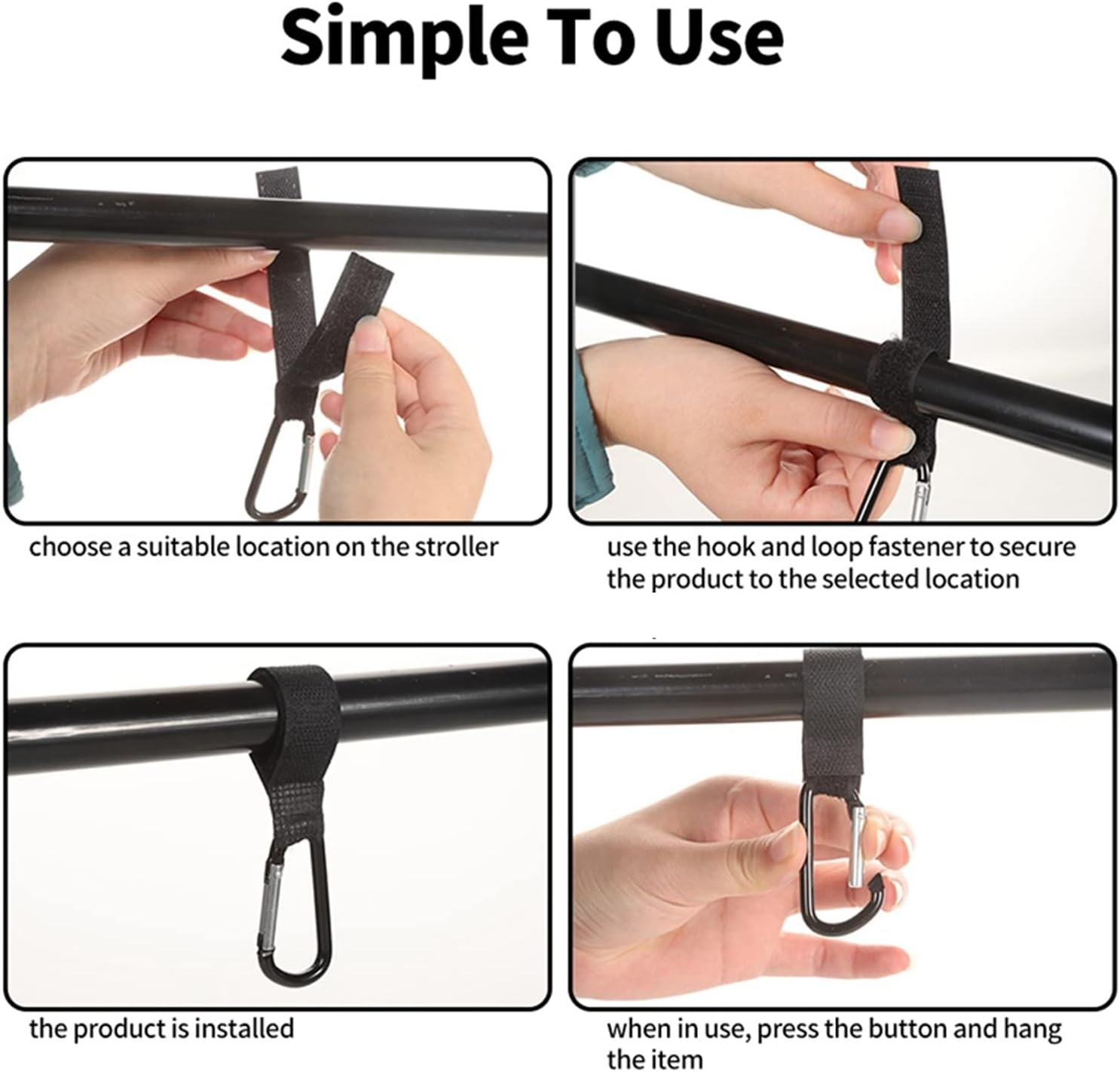 2Pcs Pram Hooks, Baby Stroller Hooks, Universal Clip Carrier Hanger for Shopping Bag and Baby Change Bag (Black) image number 4