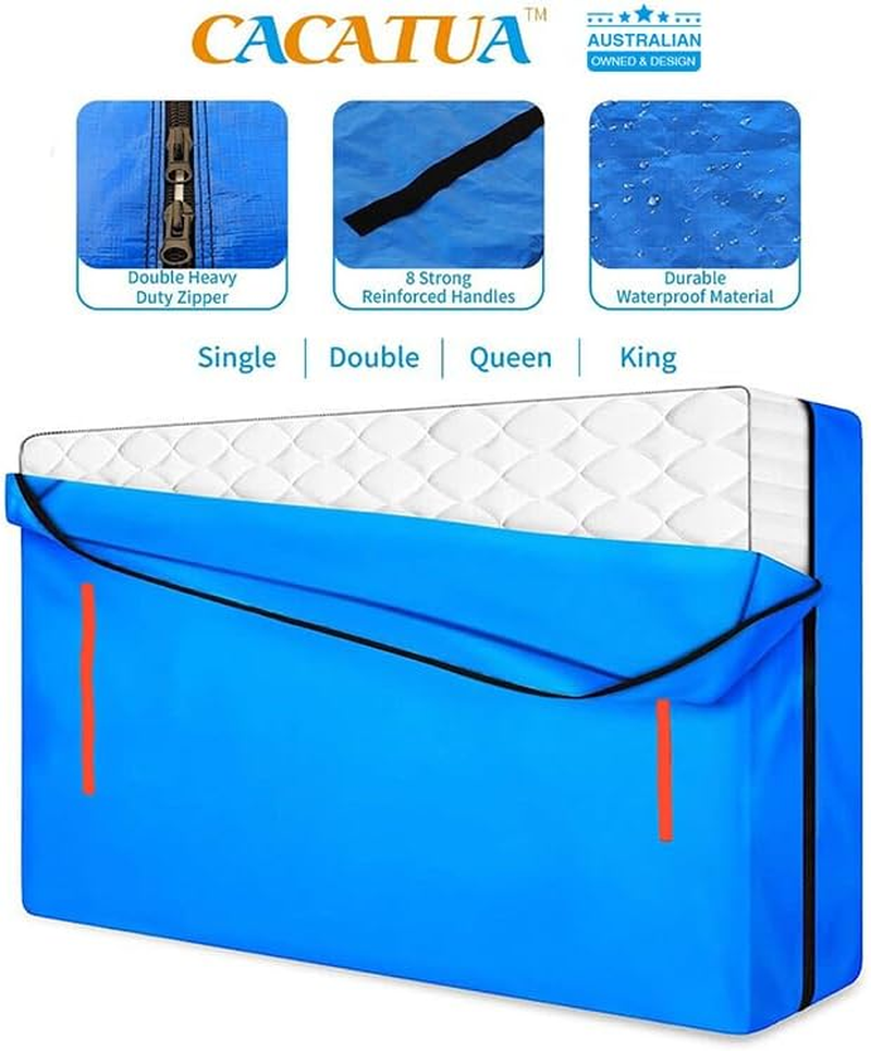 King Mattress Bag for Moving and Storage, Heavy Duty Waterproof Mattress Cover, 8 Handles, Strong Zipper Closure, Reusable Mattress Storage Bag, Moving Supplies & Moving Bags
