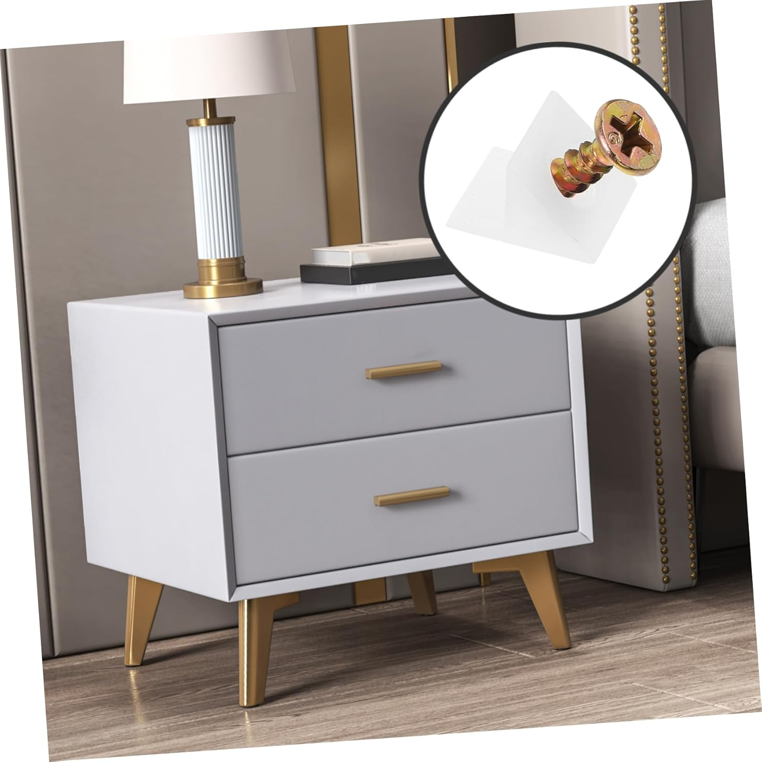 PLAFOPE 50Pcs 45&deg; Plastic Angle Corner Codes with 4X16 Rainbow Self-Tapping Screws Cabinet Bottom Wedges Drawer Repair Kit for Sagging Drawer Reinforcement and Shelf Support image number 4