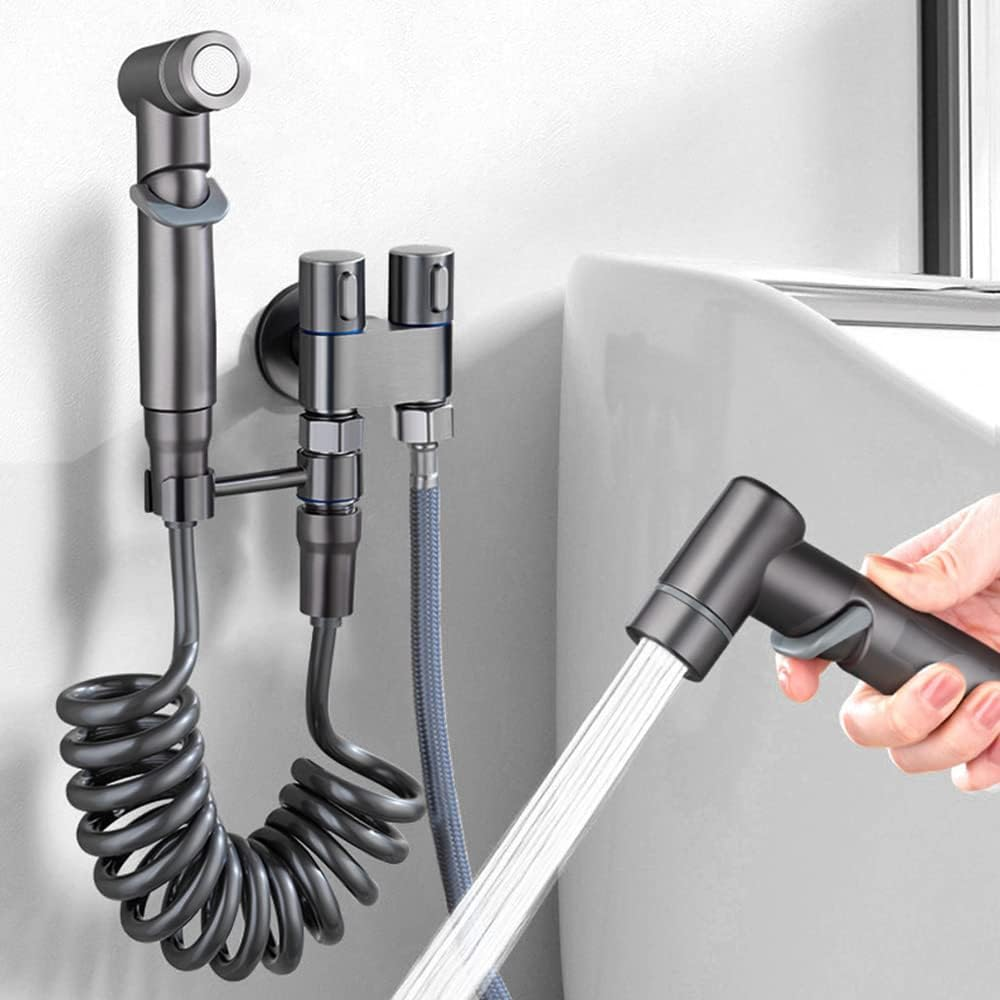 1-In-2-Out Dual Control Valve, 2023 New Double Control Mini Shower, 6.5 Feet Extra Long Hose High Pressure Bathroom Faucet Kit for Bidet and Shower (Silver Dual Control Valve Set) image number 4