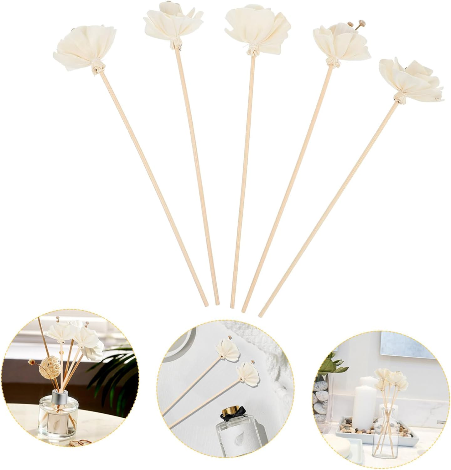 5Pcs Rattan Diffuser Sticks Dried Peony Flowers for Essential Oil Natural Handmade Air Freshener for Home Office Wedding and Event Decor image number 1
