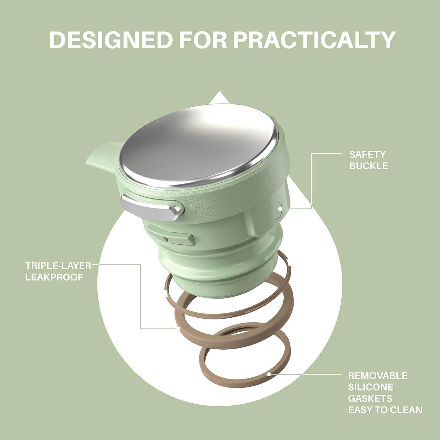 IDEUS Thermal Coffee Carafe 68Oz (2,000Ml), Stainless Steel Double Wall Insulated Vacuum Flask, Water Jug Coffee Server and Beverage Dispenser, Heat and Cold Retention (Avocado, 68Oz (2,000Ml)) - Celadon image number 5