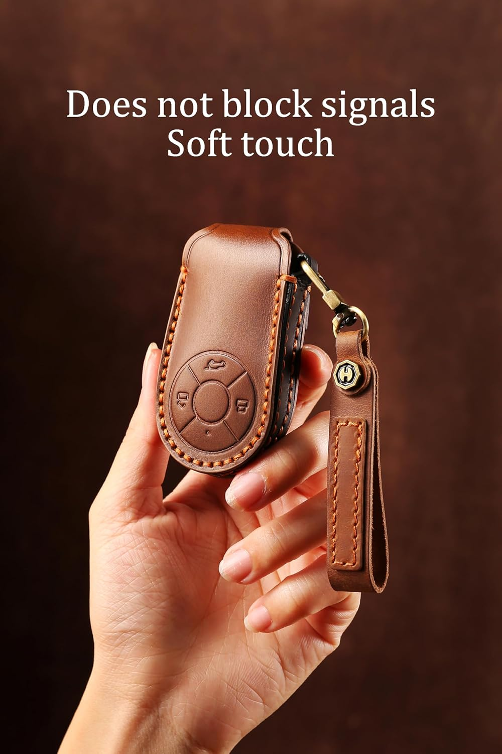 Ontto Car Key Cover Fit for GWM HAVAL H6 M6 ORA Good Cat White Cat IQ Car-Styling Handmade Leather Key Case Holder Keyring Key Chain Smart Key Shell Bag Accessories - Black image number 2