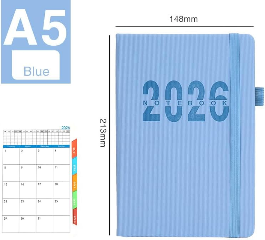 Academic Diary 2026,A5 400 Pages Weekly and Monthly Calendar Planner Notebook with Monthly Tabs,2026 Planner from Jan to Dec with Elastic Strap,Perfect for Teacher,Student,Women and Men