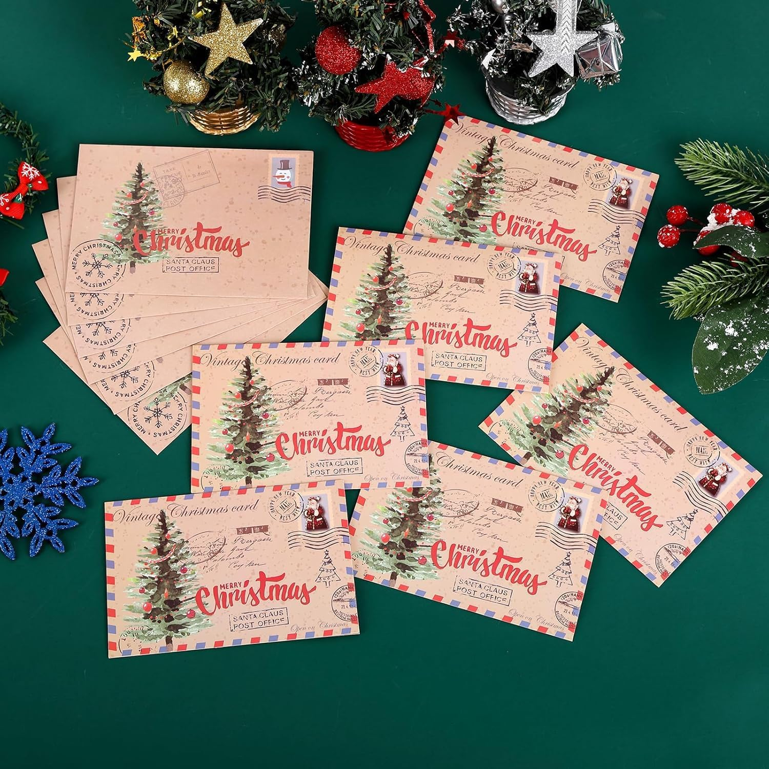 20Pcs Christmas Cards and Envelopes Set, 10Pcs Christmas Tree Greeting Card, 10Pcs Envelopes, Vintage Xmas Cards Blank, Christmas Postcards, for Holiday New Year Christmas Day Wishes Cards Gifts image number 3
