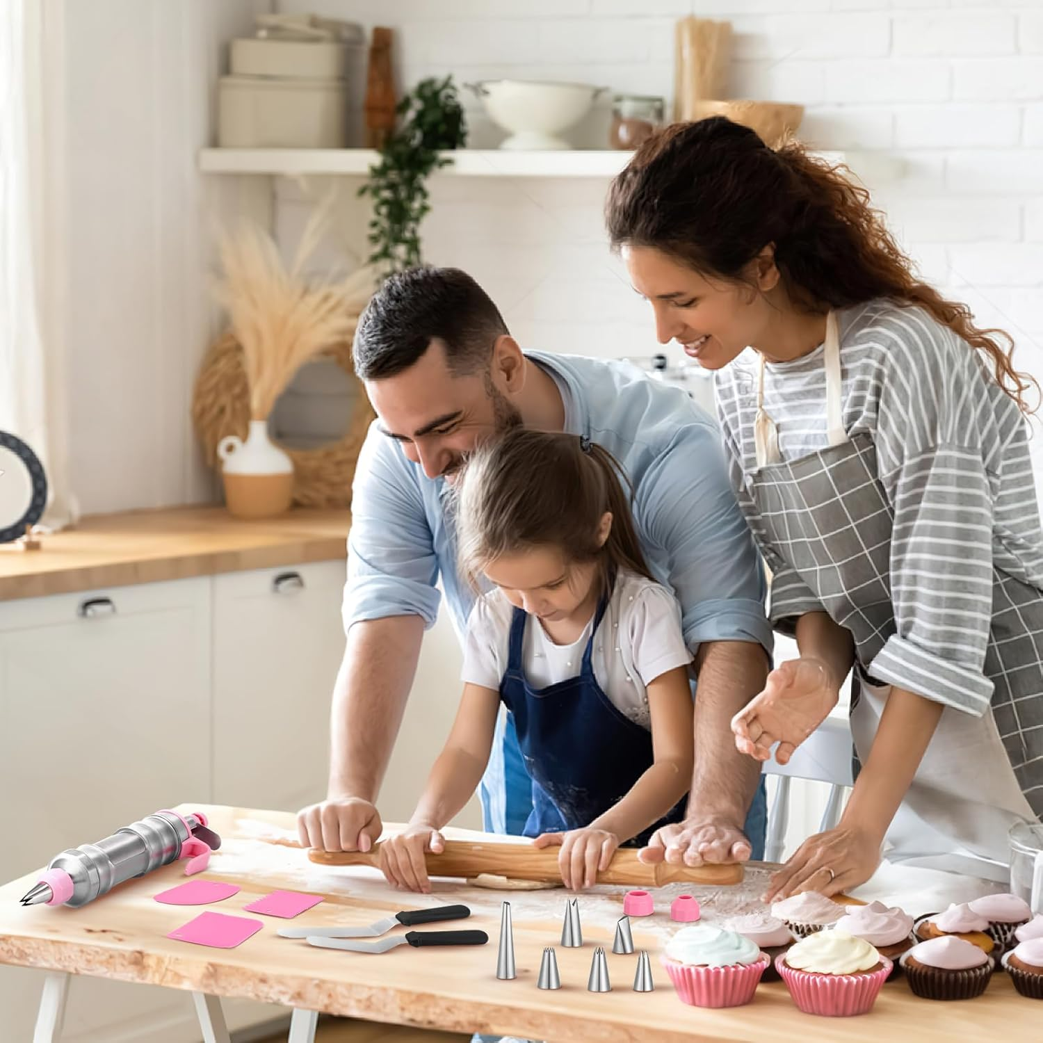 Icing Decoration Gun Set, Stainless Steel Dessert Decorating Syringe Set, Cupcake Frosting Filling Injector with 6 Icing Nozzles, 3 Cream Scraper, 2 Offset Spatula, 2 Nozzle Brush for Kitchen Baking