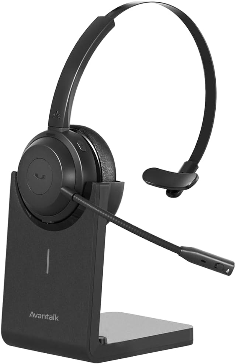 Avantalk Alto Solo - Wireless Headset with Microphone for Work, Headphones with Qualcomm Bluetooth Solution, CVC Noise-Canceling for PC, Computer & Laptop, Charging Stand, Mute Button, Wired Option image number 1