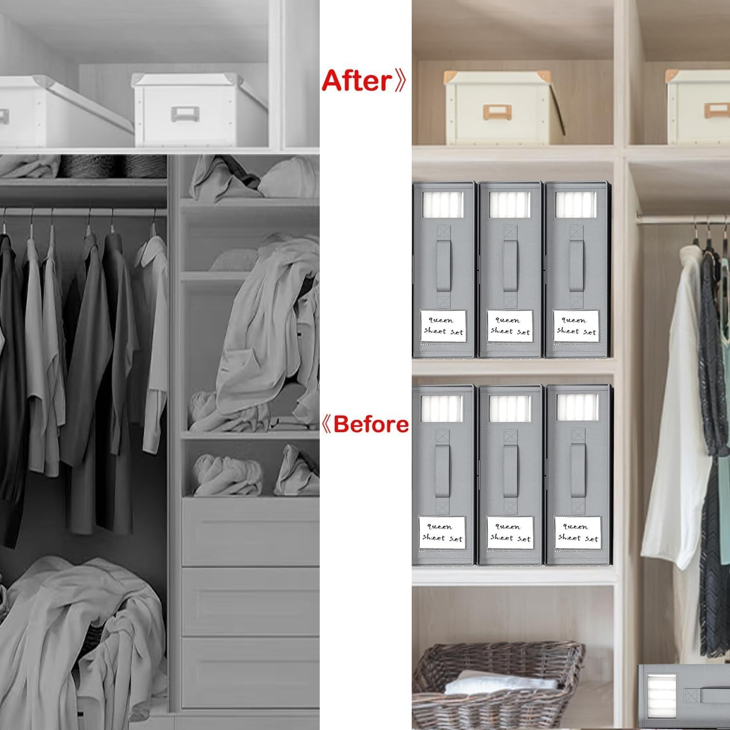 Bed Sheet Organizers and Storage, Shiexiu Collapsible Oxford Cloth Closet Organizer with Window and Label, Bedding Organizer for Quilts, Pillowcases, Household Essentials (4 Pack) image number 6