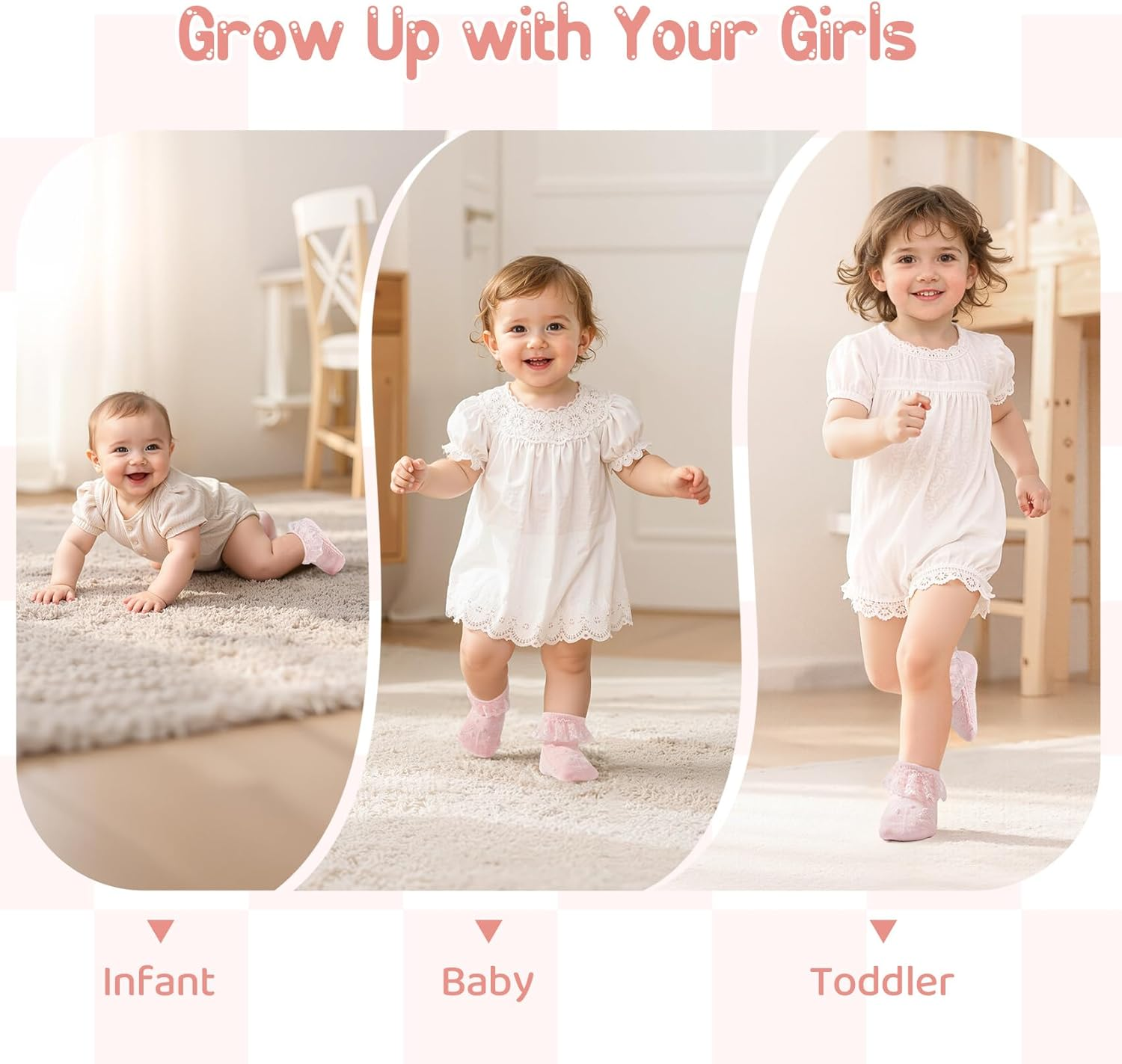 Durio Baby Socks Girls Ruffle Socks Soft Toddler Girl Socks Cute Frilly Dress Lace Socks for Toddler Girls image number 6