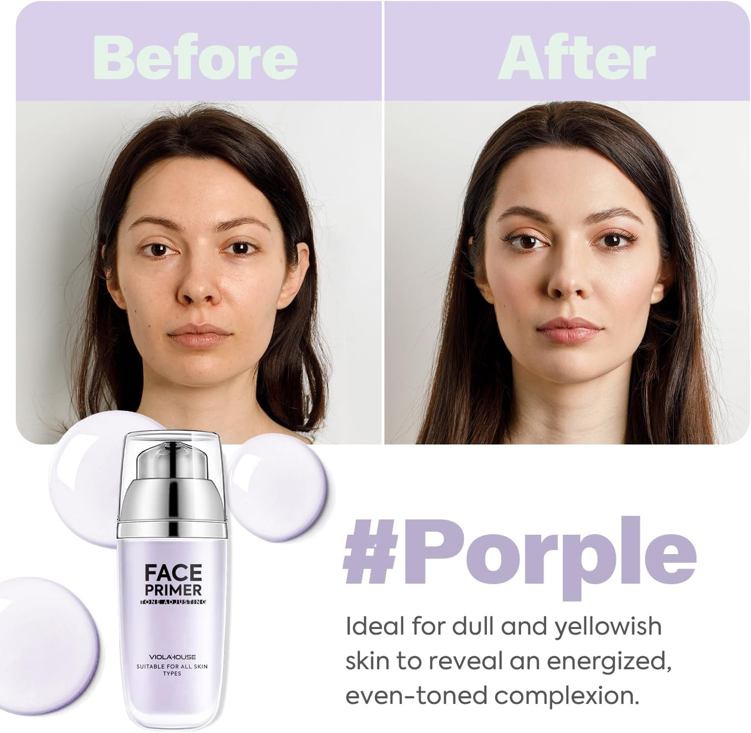 VIOLA HOUSE Primer Makeup,Primer Foundation Base Long-Lasting & Hydrating,Brightens & Primes,Fine Lines Treatment,Face Primer for Smooth and Even Complexion(Purple) image number 3