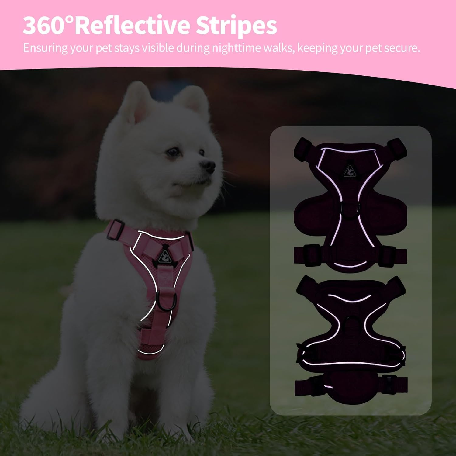 Cat Harness and Leash Set for Walking, Adjusted in 4 Directions Escape Proof Cat Harness Vest, Kitten Harness with Reflective Strip for Cats Kitten (Pink, M) image number 5
