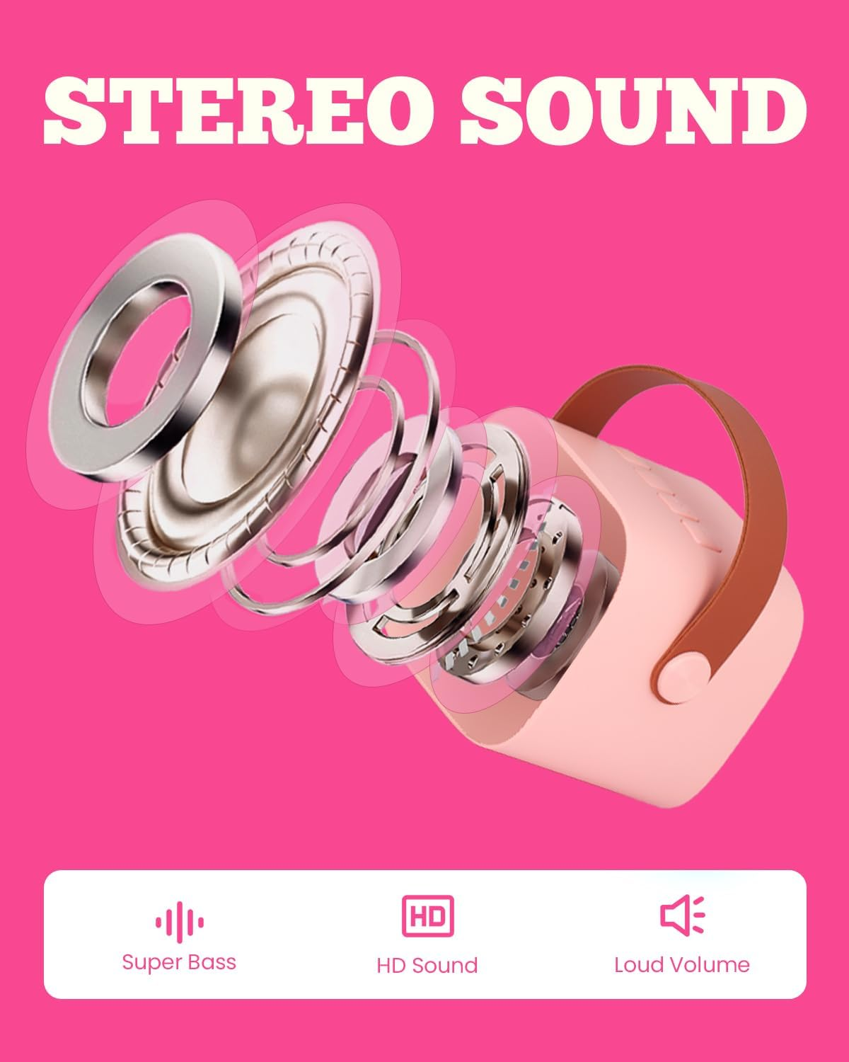 Kids Karaoke Machine, Kids Toys Girls Birthday Gift, Mini Portable Bluetooth Speaker with 2 Wireless Microphone for Girl 5,6,7,8,10+Year Old(Pink) - Pink image number 6