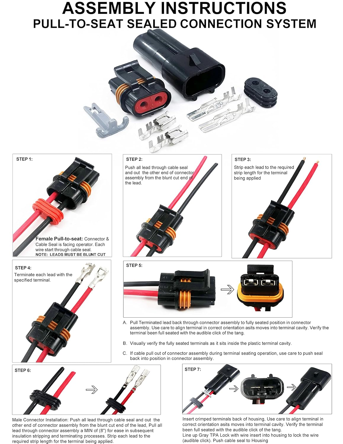 2 Pin Metri-Pack Waterproof Connector 10-12Awg Terminals and Seals 46Amp (10-12 GA (1Set))