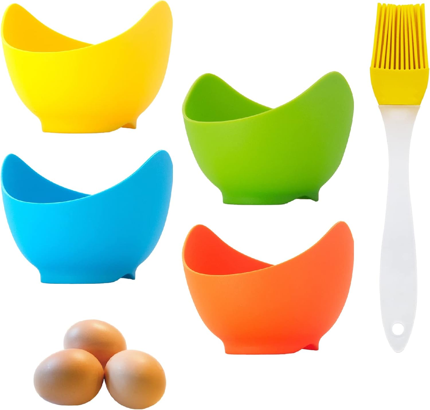 4 Pack Egg Poacher, BPA Free Silicone Egg Poachers, Egg Cups for Air Fryer, Thickened Stable Egg Cooker with Extra Oil Brush image number 2