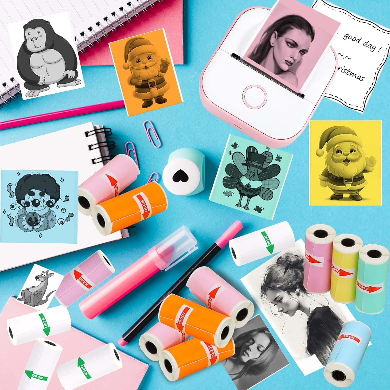 6 Rolls Colored Thermal Sticker Paper for Phomemo T02/M02/M02S PRO Mini Printer,Self-Adhesive Paper 53 * 28Mm,Hd Label for Pocket Inkless Portable Photo Printer to Print,Note,List - Multicolored image number 7