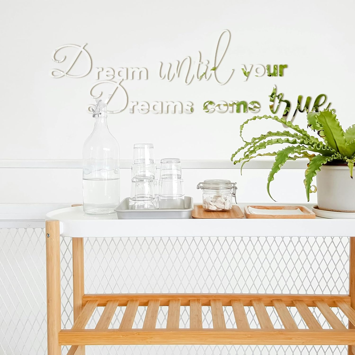 Dream until Your Dreams Come True Acrylic Mirror Wall Stickers, Inspirational Quotes Wall Decals Large Removable Motivational Saying, Peel and Stick Family Art Decor for Home Office, Silver image number 5