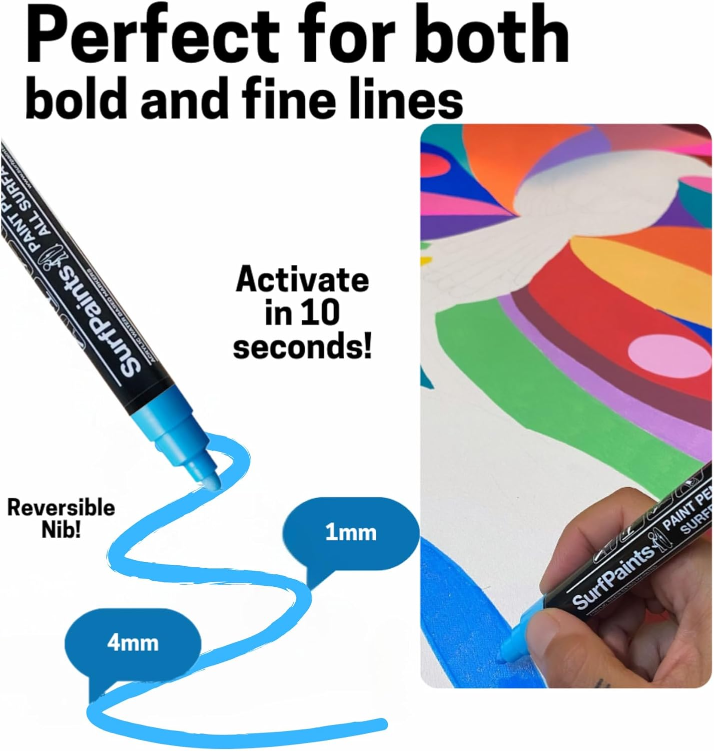 Surfpaints Fluro Acrylic Paint Pens ? 8 Vibrant Colors for Canvas, Wood, Glass, Metal & Plastic ? Water-Based, Quick-Dry, Multi-Surface Art Markers ? 4Mm Bullet Tip image number 1