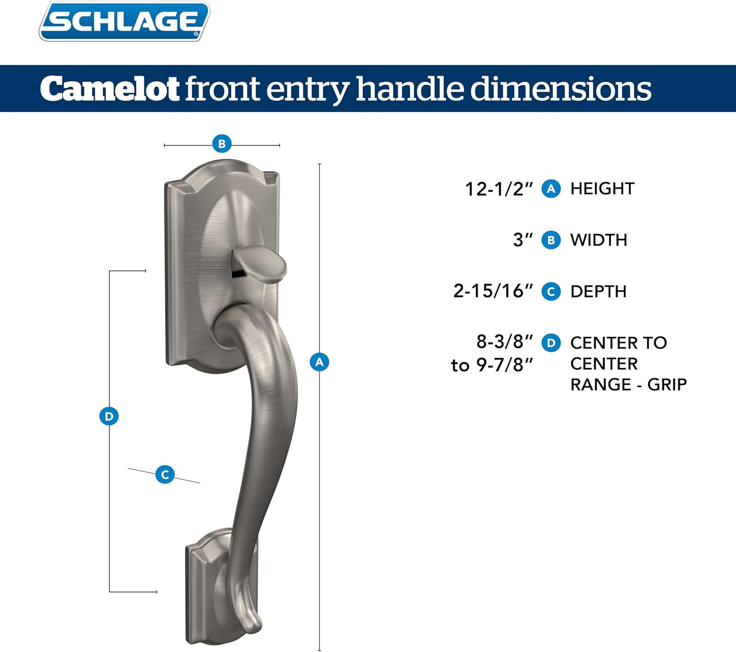 Schlage Camelot Front Entry Handle Accent Right-Handed Interior Lever (Bright Brass) FE285 CAM 505 Acc 605 RH image number 3
