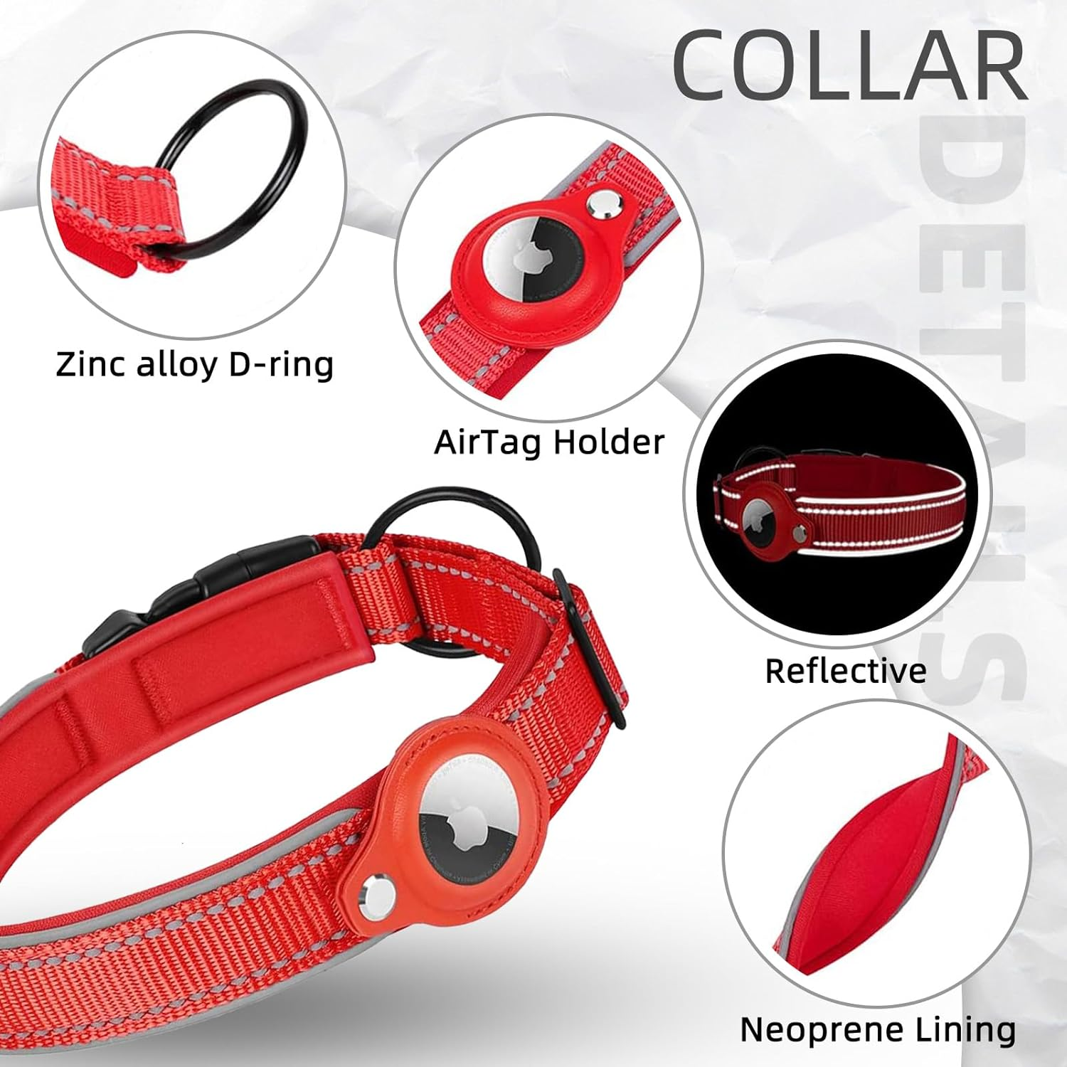 FEEYAR Reflective Airtag Dog Collar, Padded Apple Air Tag Dog Collar, Heavy Duty Dog Collar with Airtag Holder Case, Adjustable Air Tag Accessories Pet Collar for Small Medium Large Dogs image number 4