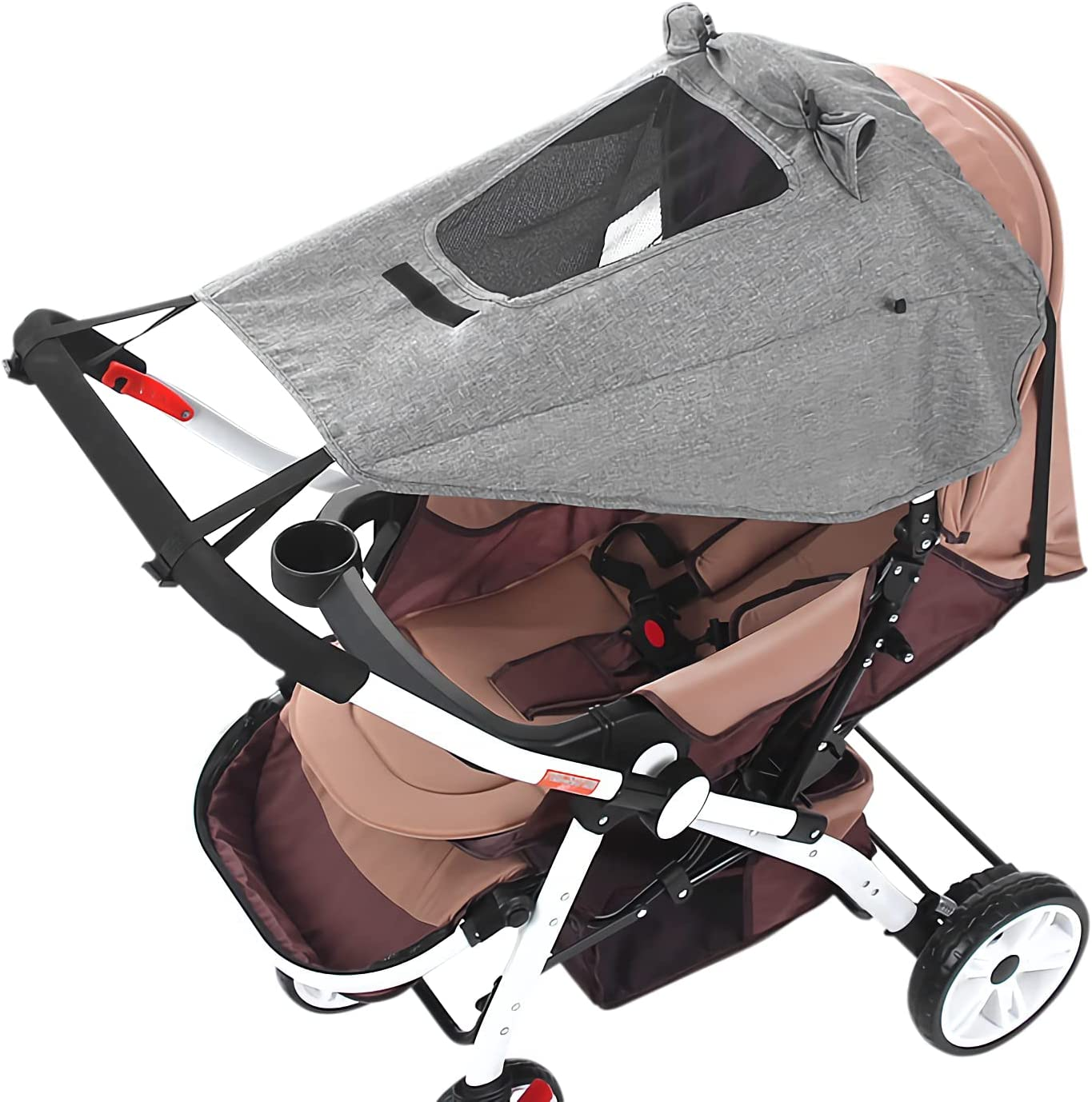 Pram Sun Shade Cover Universal Baby Stroller Awning UPF50+ Pushchair Buggy Sun Canopy Waterproof Windproof Baby Carriage Umbrella Sun Shield UV Protection Infant Carrycots Sun Visor Skylight Design image number 3