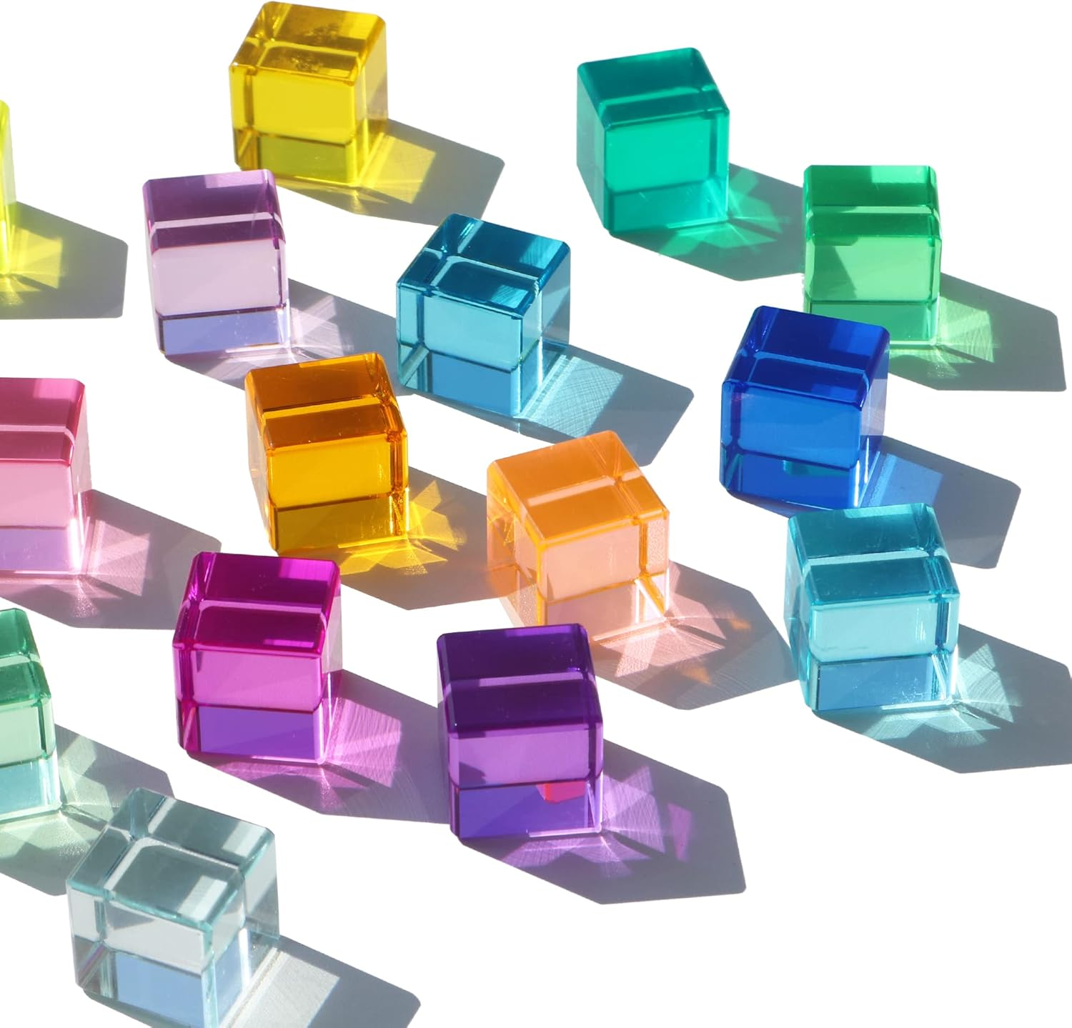 Rainbow Crystal Acrylic Cubes Children Learning Color Light Shadow Toy, Stacking Gem Blocks Sensory Building Blocks for Kids(32Pcs)&hellip; image number 4