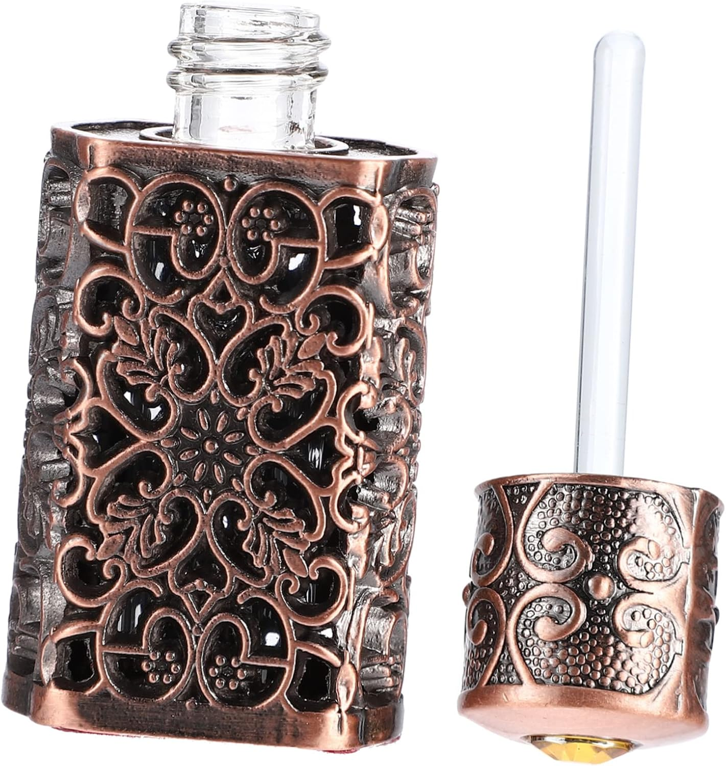 KOMBIUDA 3Ml Essential Oil Storage Bottle Metal Glass Perfume Dispenser Hollow Engraved Spray Bottle for Travel and Cosmetic Use