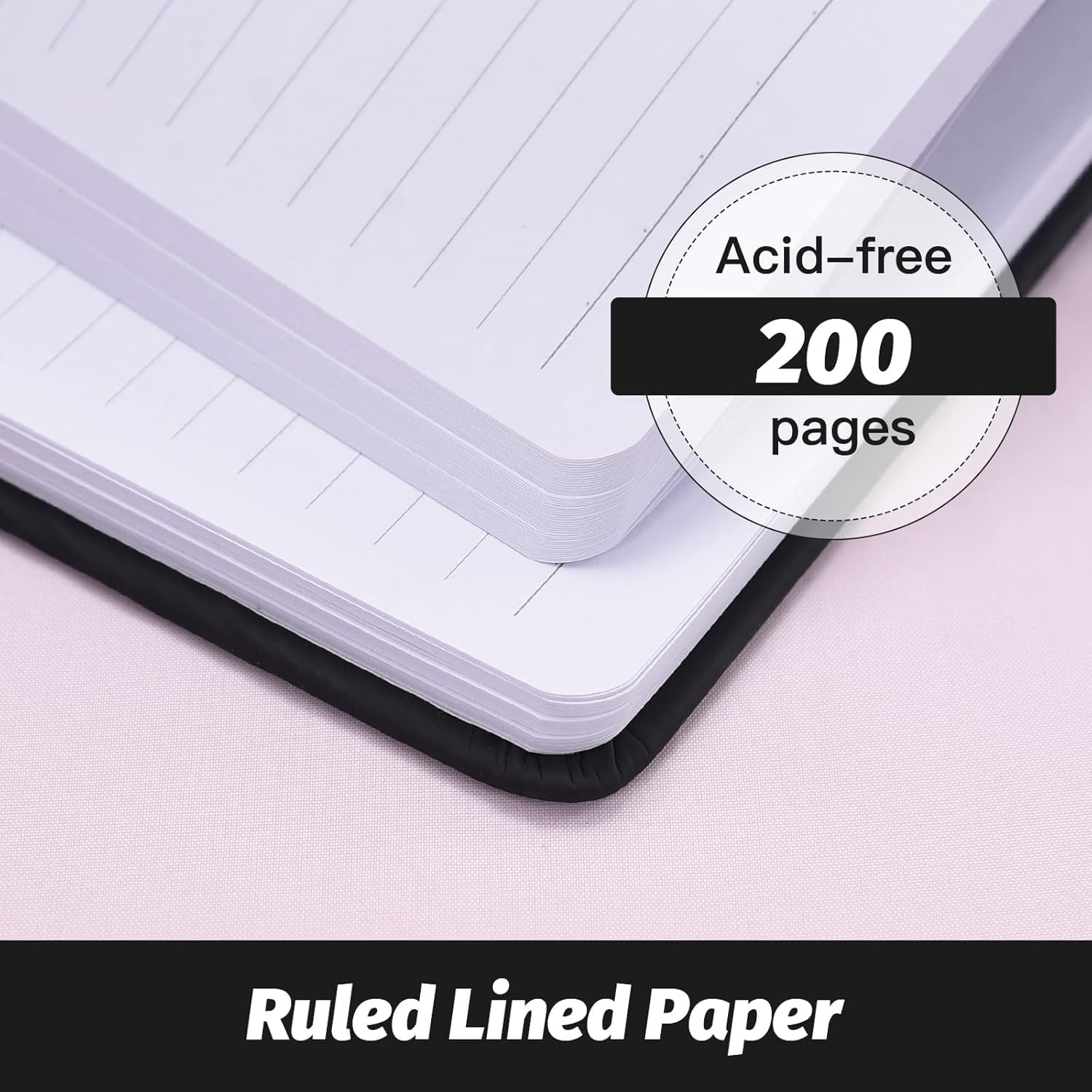 A5 Hardcover Notebook, Lined Journal with 200 Pages, Soft-Touch Faux Leather Cover with Elastic Closure, Ribbon & Pocket - Perfect for Work, Office & Notes (Black - 1 Pack) image number 5