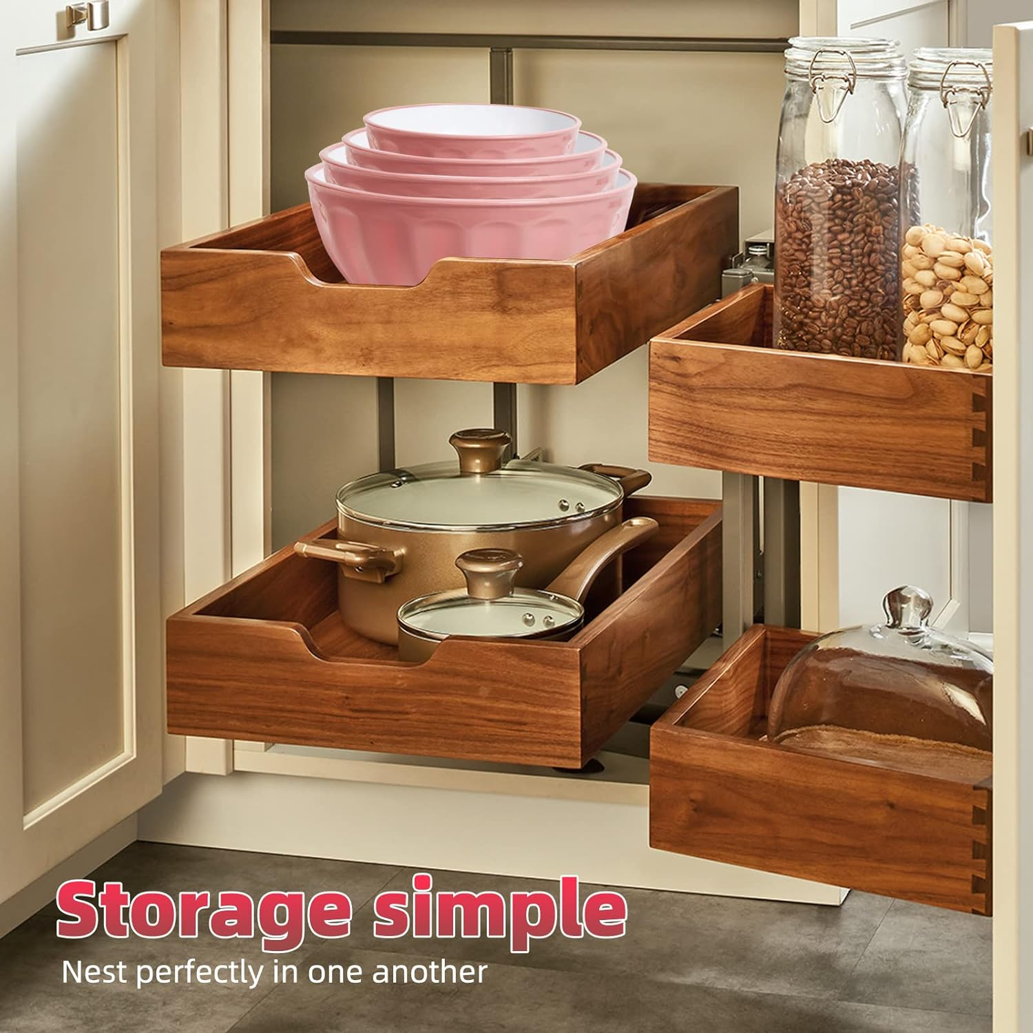 Mixing Bowls with Lids Set,4 Piece Large Plastic Nesting Mixing Bowls,Includes 4 Microwave Safe Mixing Bowl and an Egg Whisk for Kitchen Prepping,Baking,Cooking Food, Pink image number 5