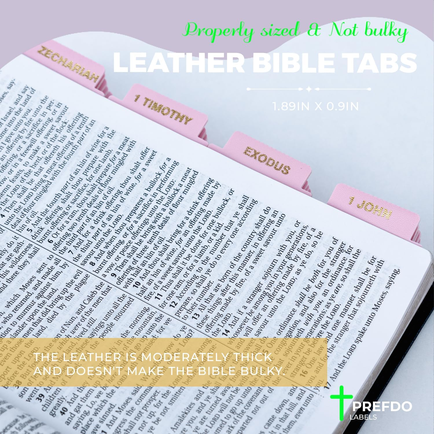 Leather Bible Tabs, Prefdo Bible Index Tabs for Study Bible, Bible Tabs for Women and Men, 66 Book Tabs for Old and New Testament & 6 Blank, Christian Gift (Pink)