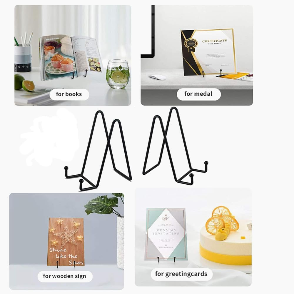 4 Pcs Plate Stands for Display,6 Inch Metal Frame Holder Stand for Plate Stand Plate Holder Display Stands for Picture, Decorative Plate, Book, Photo Easel, Dish and Artistic Work (Black) image number 3