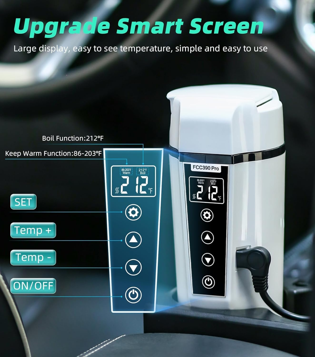 Kettles 12V/24V Mini Car Electric Kettle for Travel Camping Coffee Tea Milk Warmer Cup,Portable Water Boiler Heated Handy Travel Mug Stainless Steel Instant Hot Water Dispenser (White) image number 3