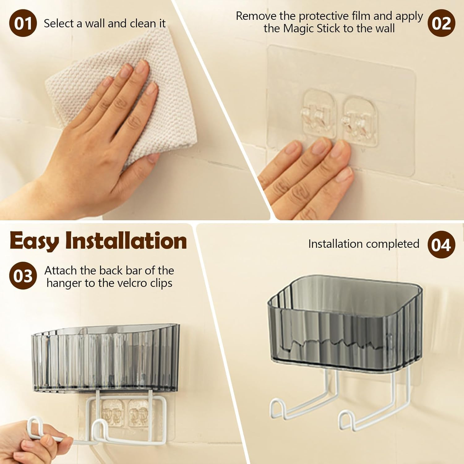 Wall Mount Headband Holder Hair Accessories Organizer, Self Adhesive Scrunchie Holder with Clear Acrylic Caddy for Bows, Ties, Clips, Pins, Claw Clip (Transparent Grey, 14.8 * 12.5 * 6CM) image number 1